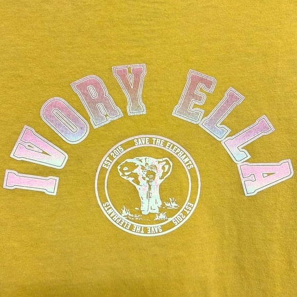 IVORY ELLA 🐘 YELLOW PINK ORGANIC COTTON LONG SLEEVE ELEPHANT T-SHIRT Women’s XXL - Picture 9 of 13